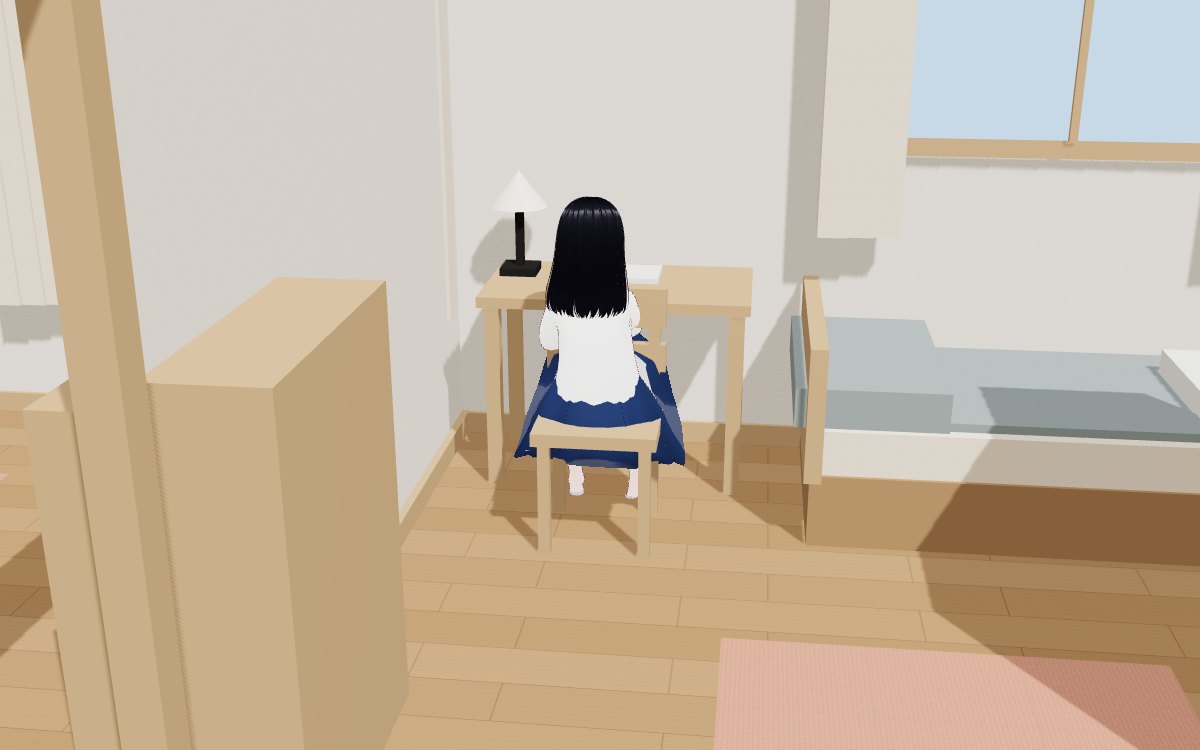 自分の部屋の机に向かって勉強している後ろ姿